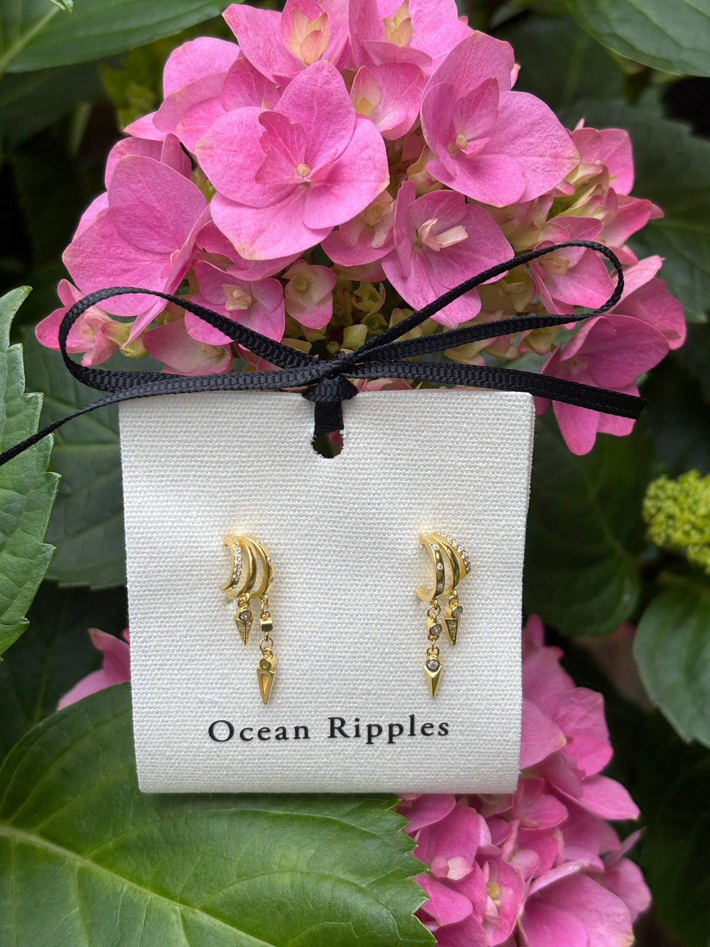 18ct Gold Plated Triple Hoop Dangle Earrings 