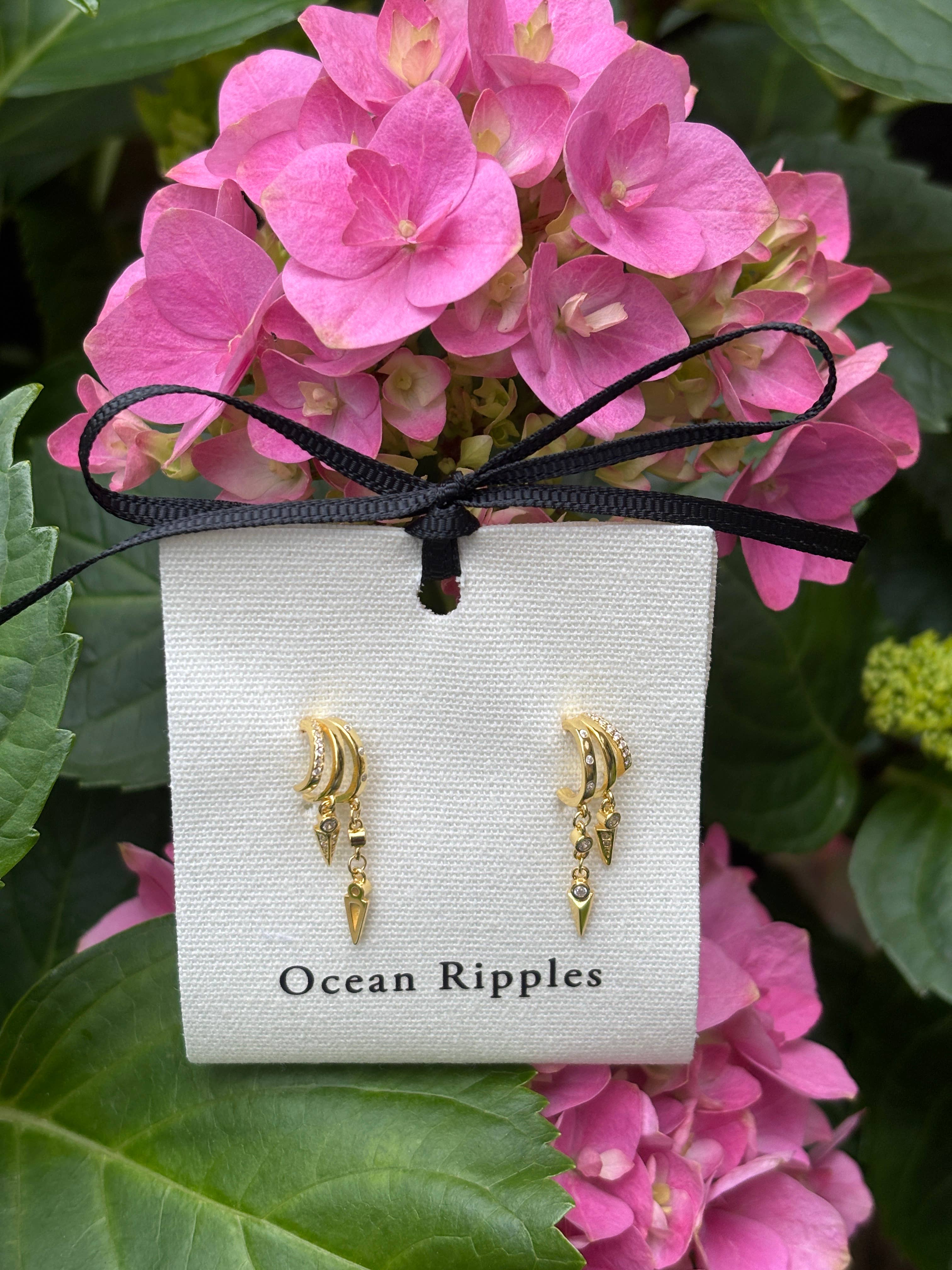 18ct Gold Plated Triple Hoop Dangle Earrings 