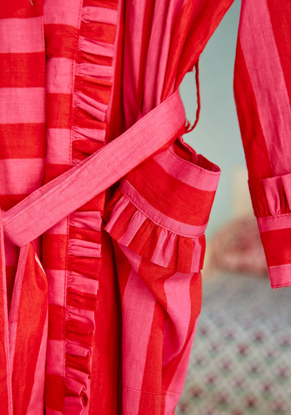 Bold Stripe Frill Dressing Gown