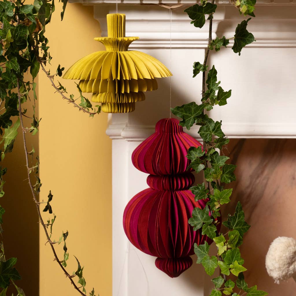 Indian Recycled Paper Fold-Away Bauble Decoration: Mustard