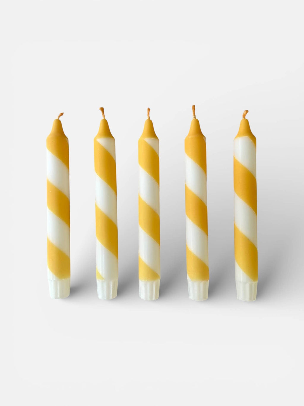 Butter Yellow & White Candy Cane Stripe Hand Dipped Candles 
