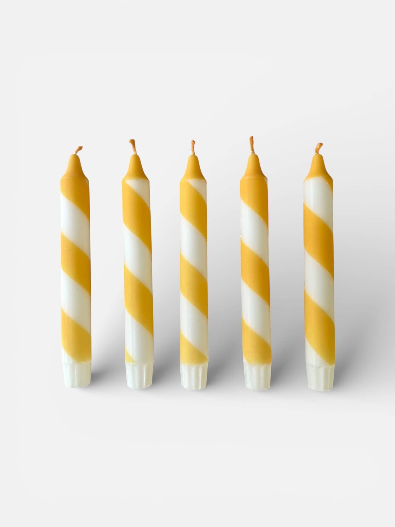 Butter Yellow & White Candy Cane Stripe Hand Dipped Candles 