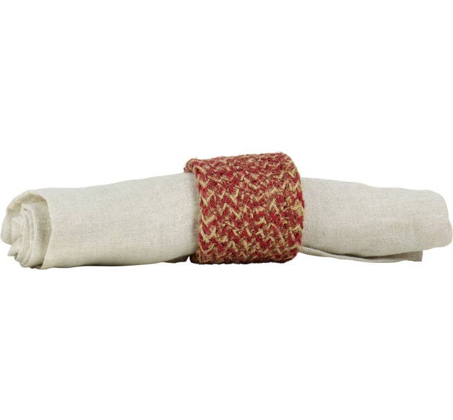Jute Napkin Rings in Guardsman Red/Natural, Tied Set of 4: 4