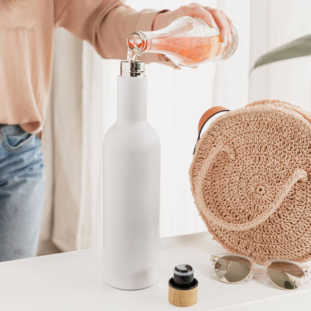 Double Wall Insulated Travel Wine Bottle - 750ml (25oz): White