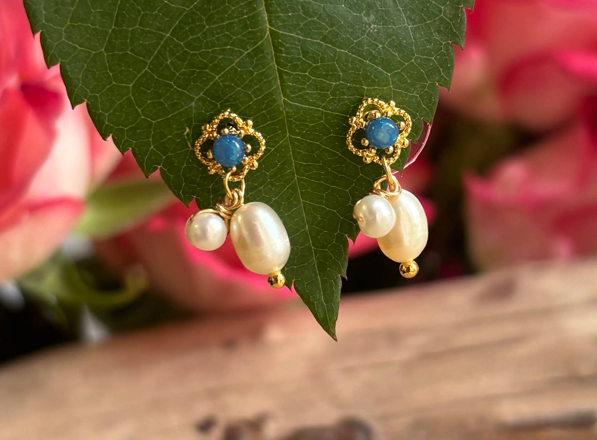 14ct Gold Plated Double Fresh Water Pearl Drop Earrings