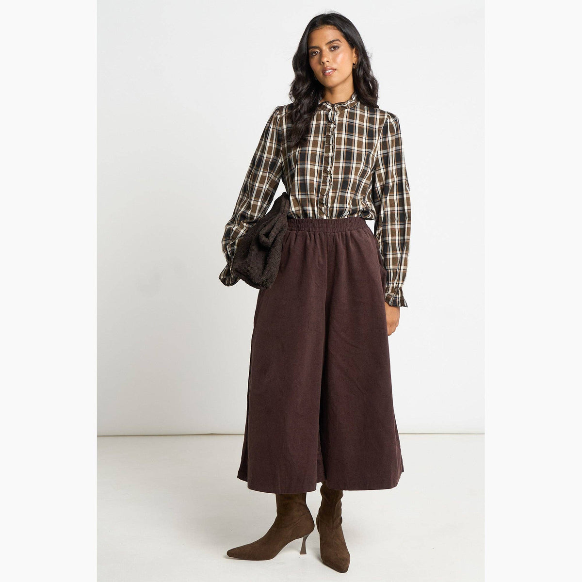Cord Wide Leg Culottes in Brown
