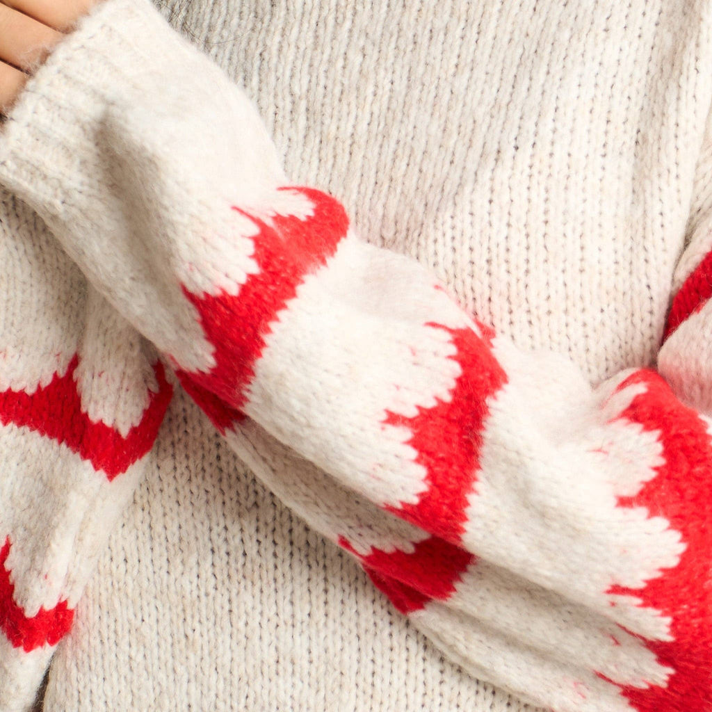 Striped Sleeve Italian Wool Blend Jumper in Cream/Red: One-size