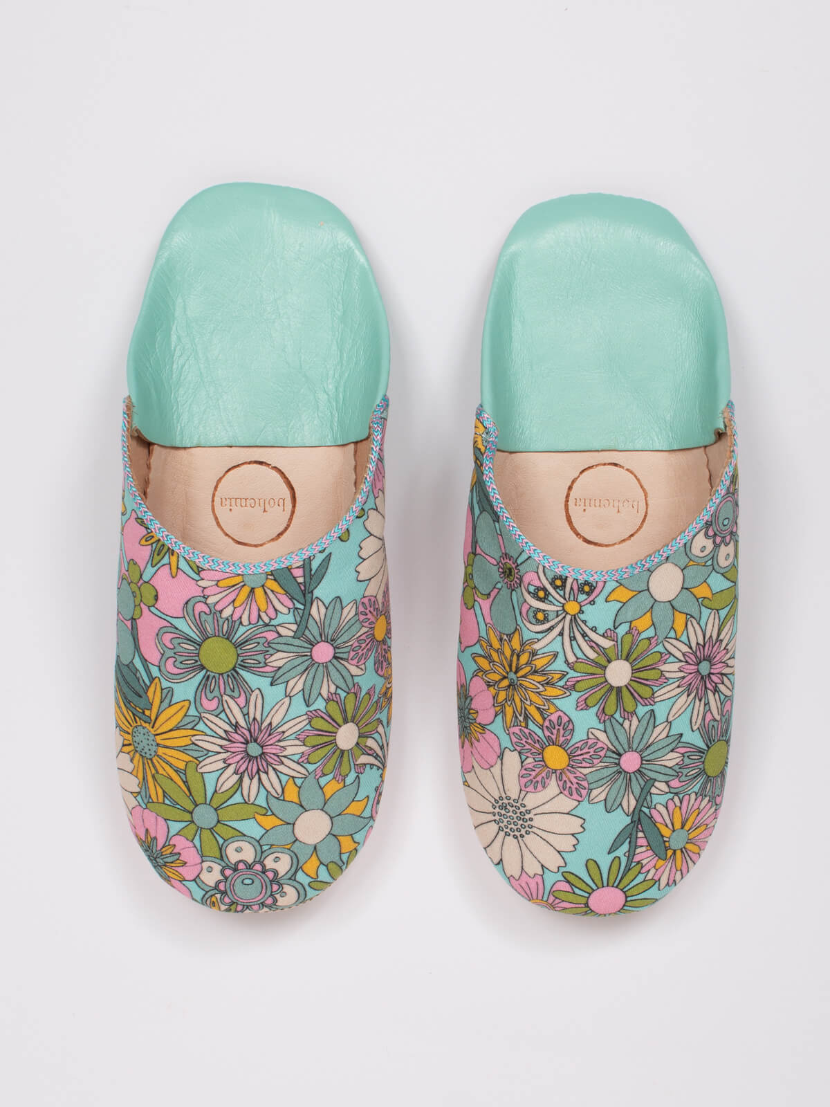 Margot Floral Leather Slippers - green/blue floral