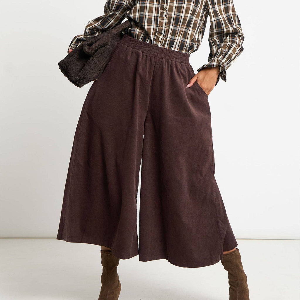 Cord Wide Leg Culottes in Brown