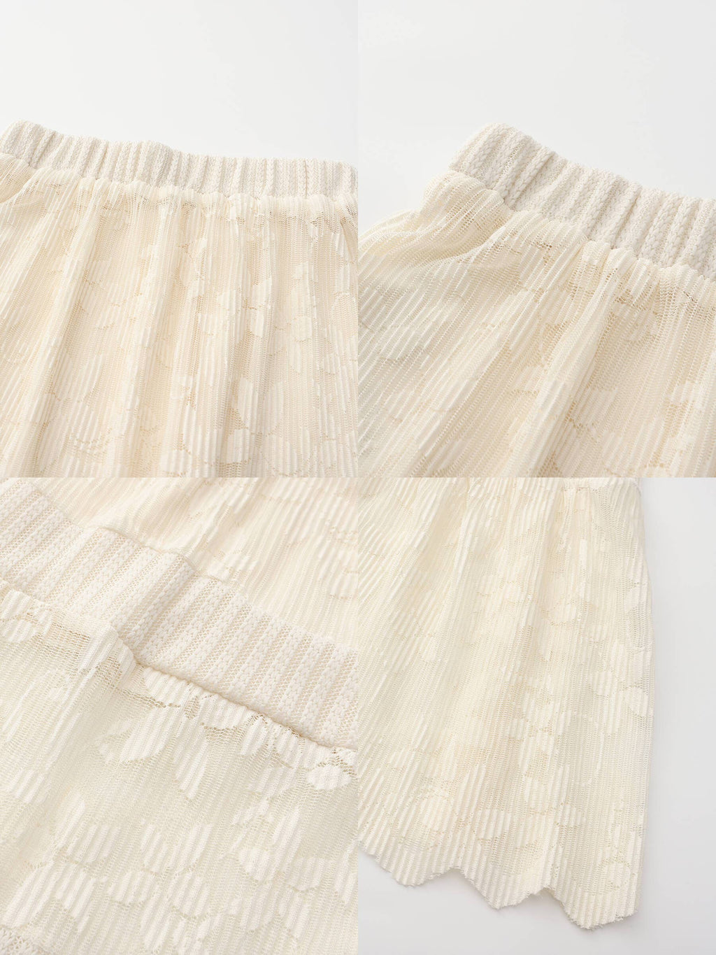 Textured Floral Print Lace Panel Skirt: FloralWhite / UN