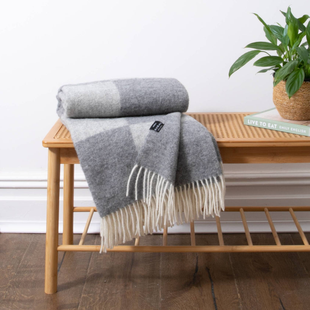 Checkerboard Grey Wool Blanket