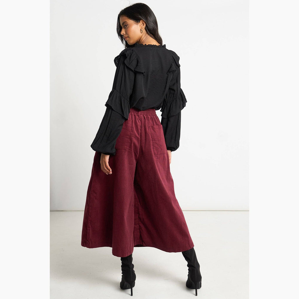 Cord Wide Leg Culottes in Berry