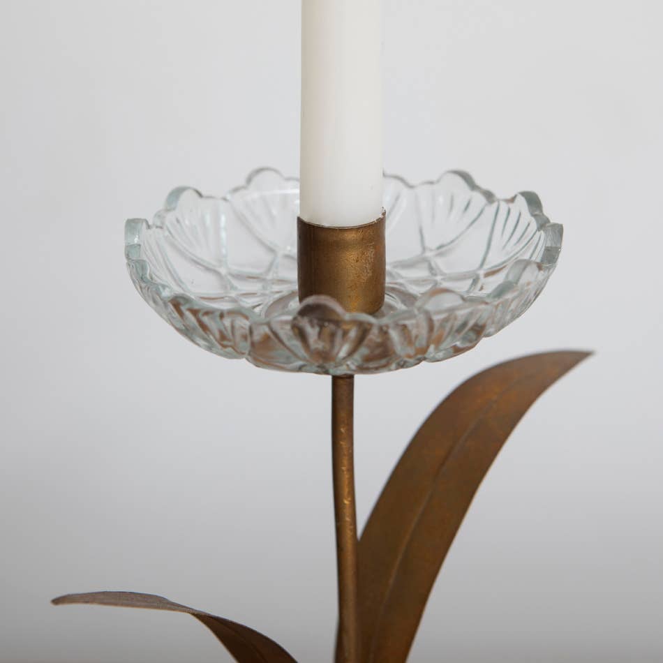Glass Flower Single Candle Holder
