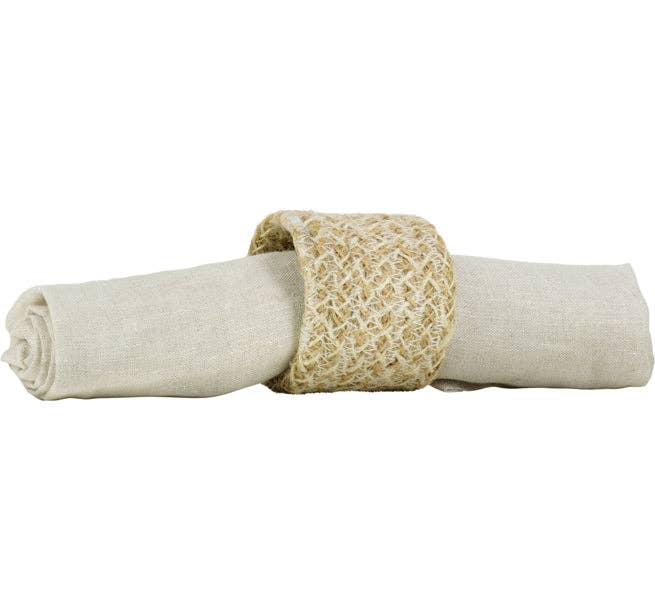 Jute Napkin Rings in Pearl White/Natural, Tied Set of 4