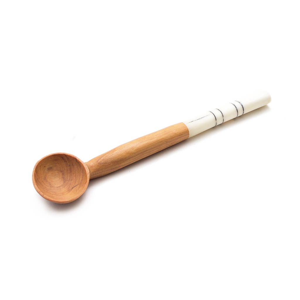 Olive Wood Batik Handled Sugar Spoon: Orange