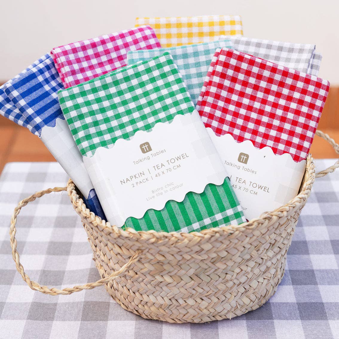 Blue & White Fabric Gingham Napkins/Tea Towels | 2 Pack |