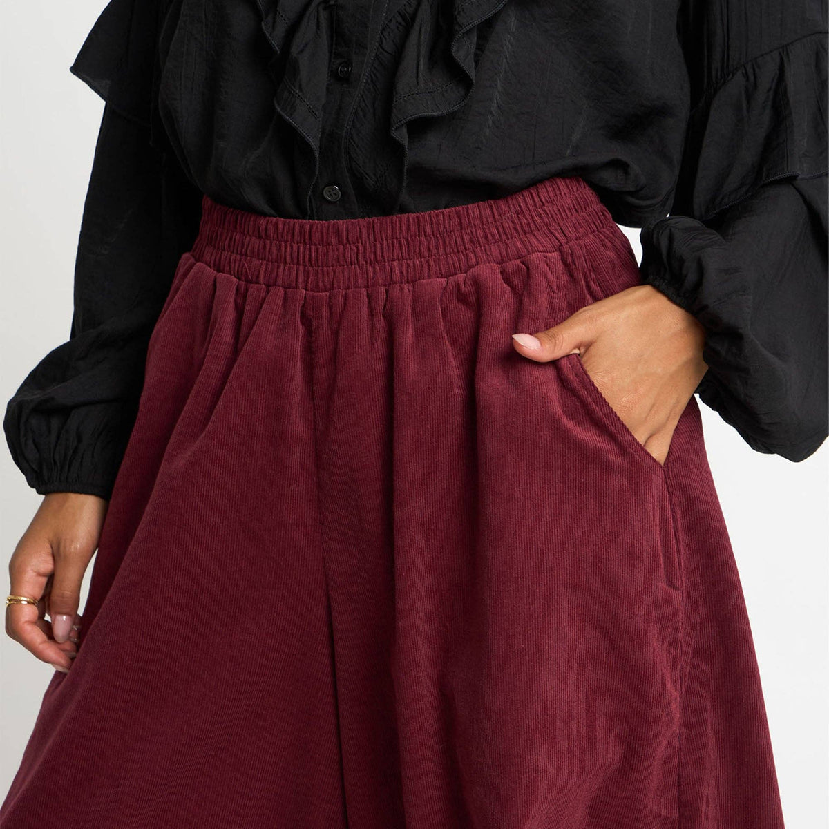 Cord Wide Leg Culottes in Berry