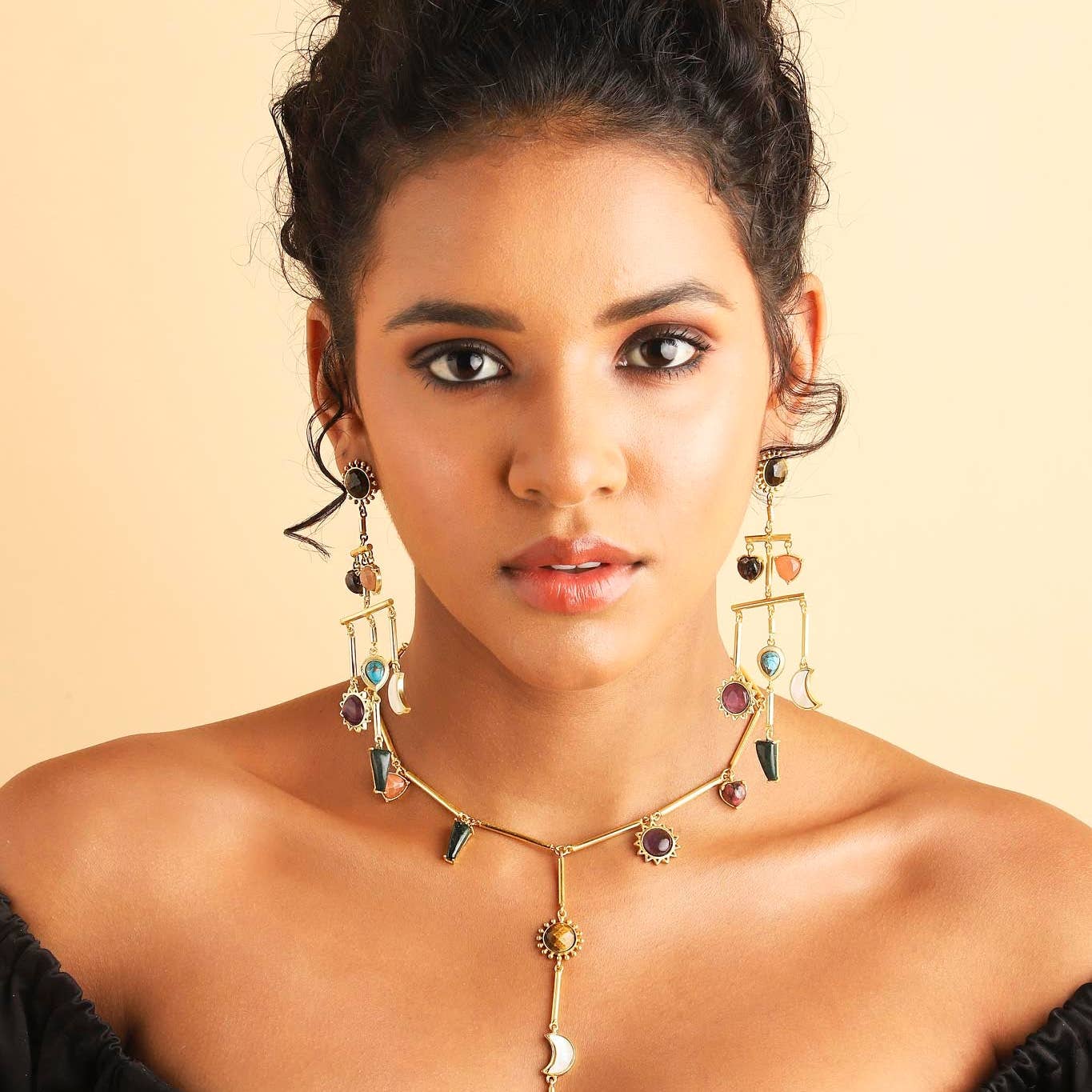 Stellar Elegance - 7 Healing Stones Multilayer Drop Earrings