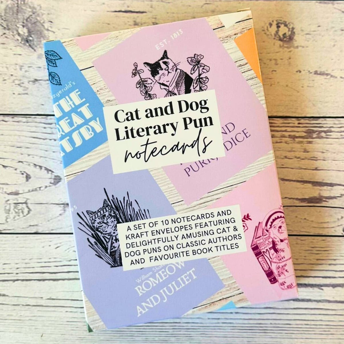 Literary Pun Cat and Dog Notecards - Set of 10