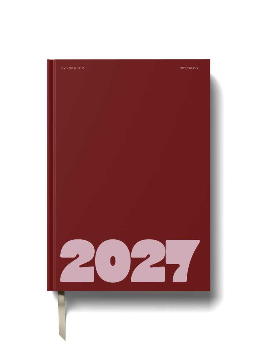 2027 A5 Diary - Week-to-View - Bold Year Burgundy & Pink