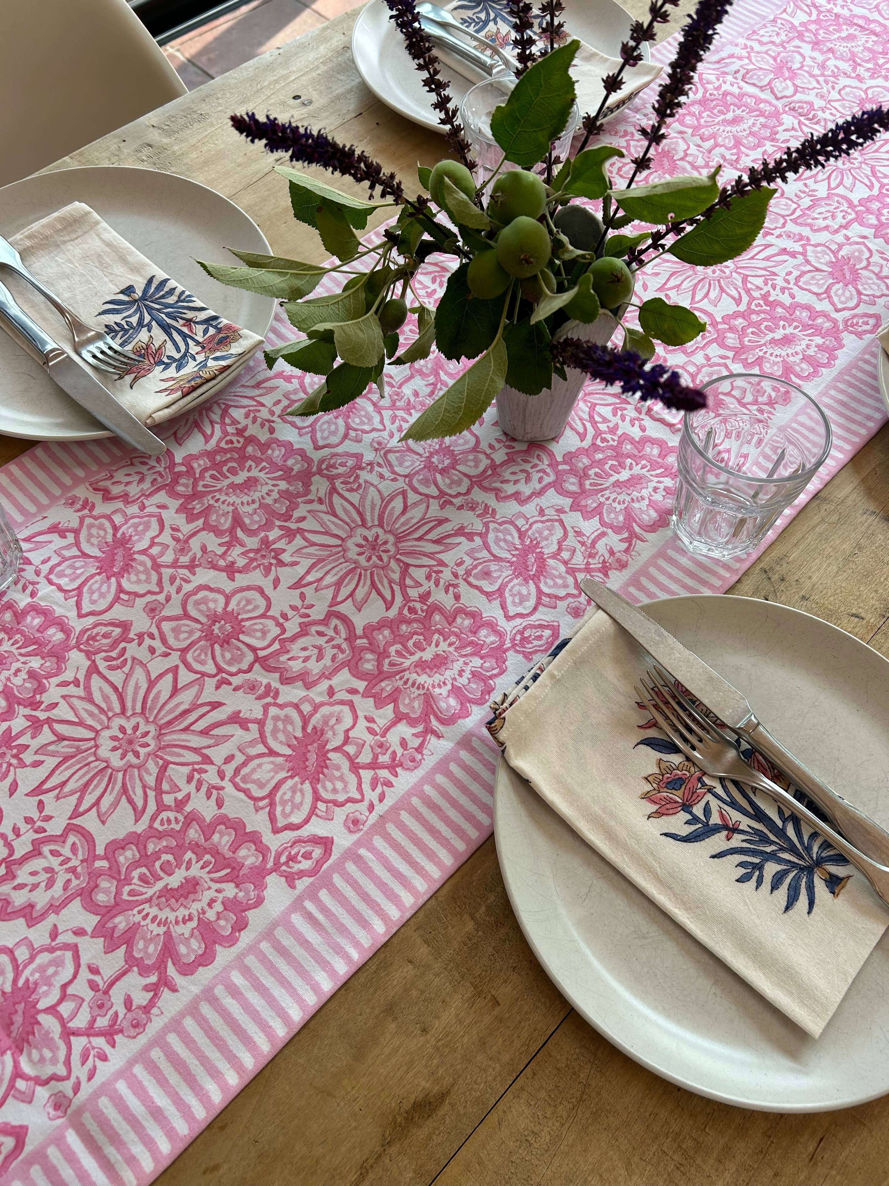 MEADOW SOFT PINK hand block printed runner