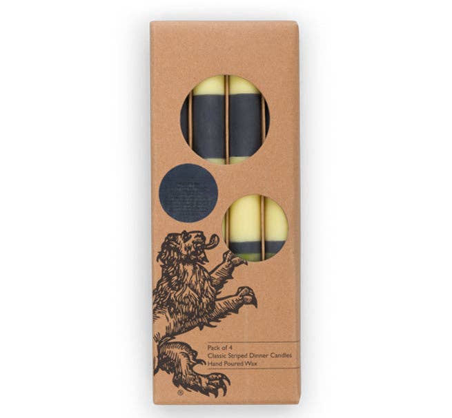 Striped Olive, Indigo & Jasmine Eco Dinner Candles, 4 per pack