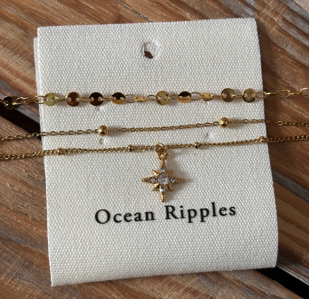 18ct Gold Plated Triple Chain Star Necklace 
