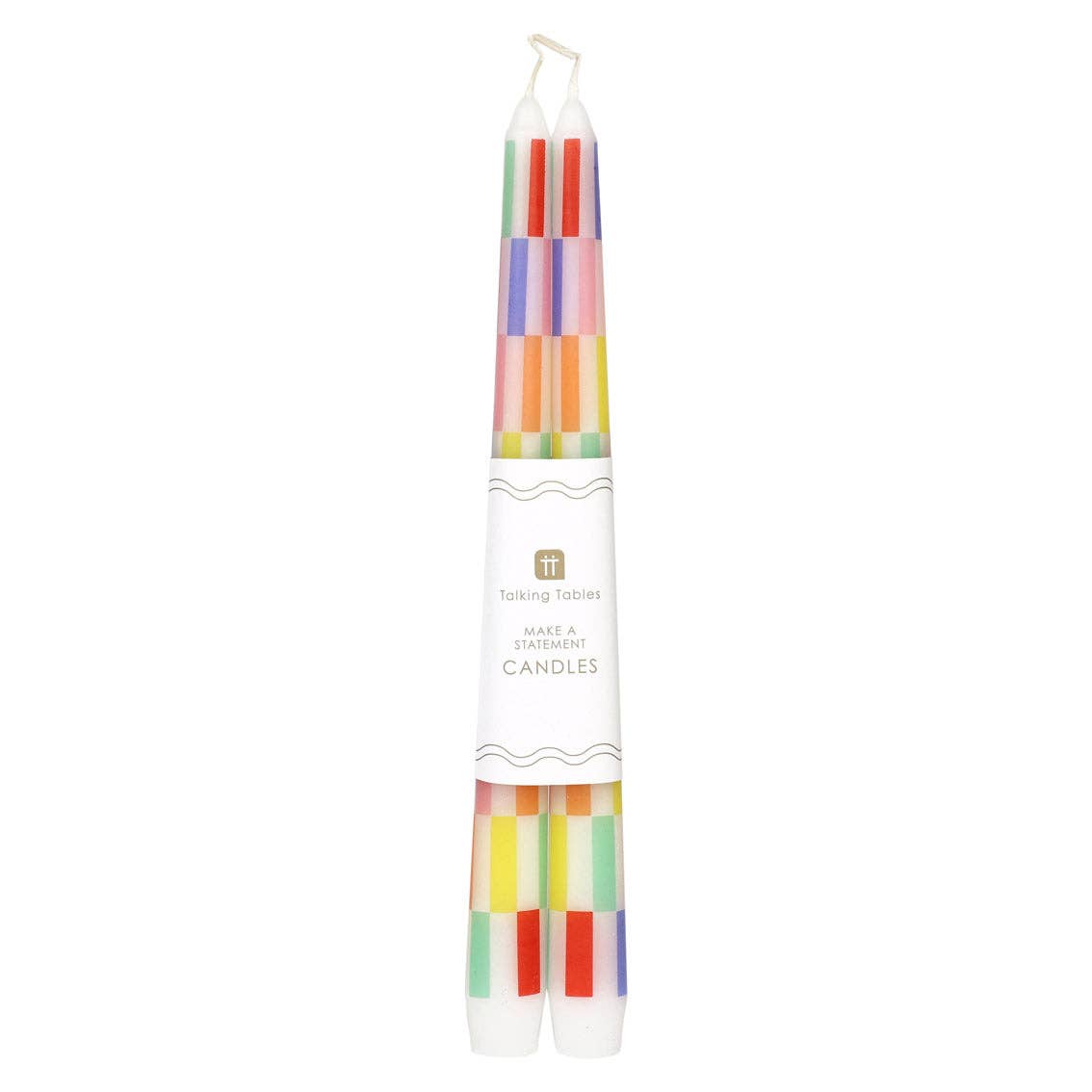 Multi Coloured Check Taper Dinner Candles