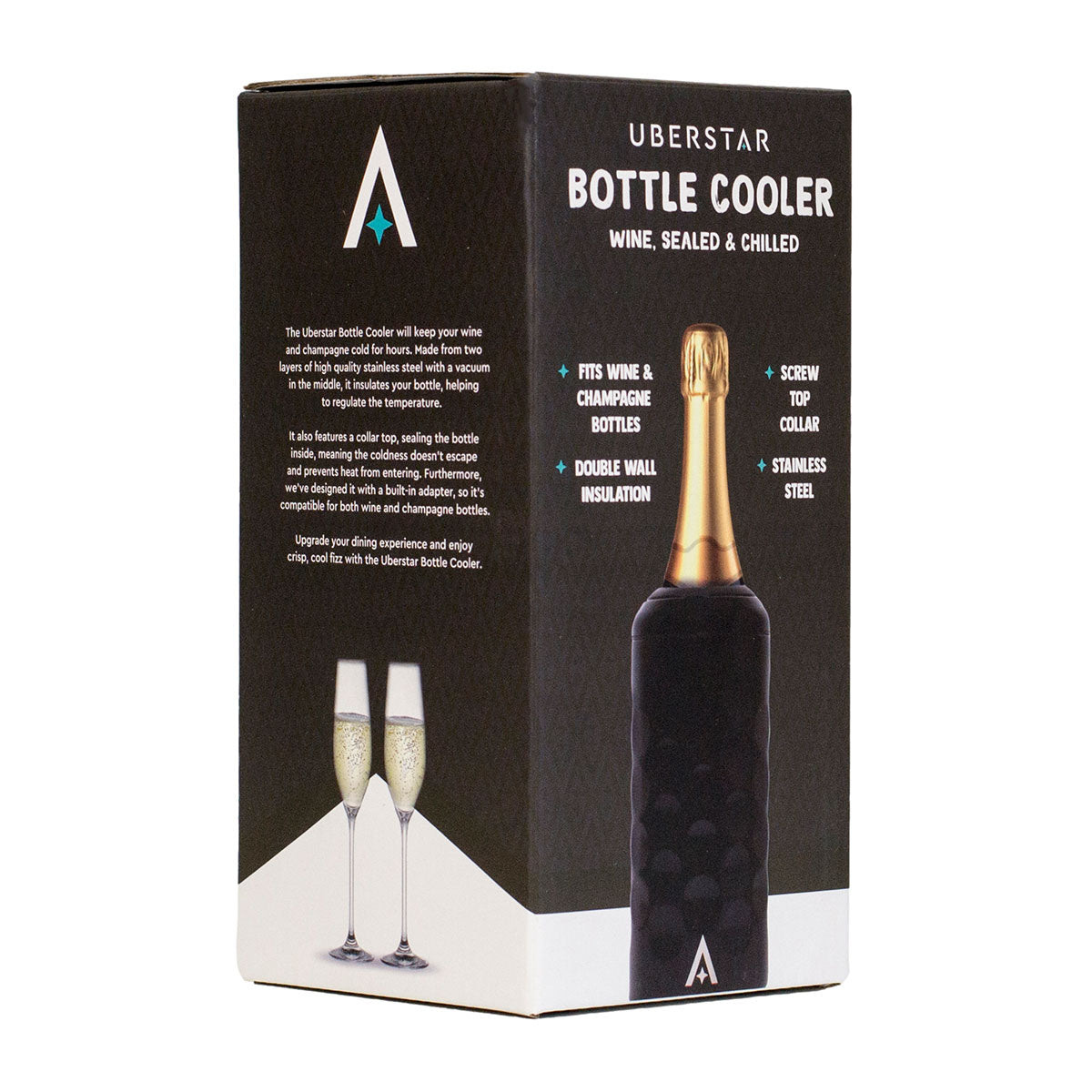 Champagne/Wine Bottle Cooler with Lid - Black