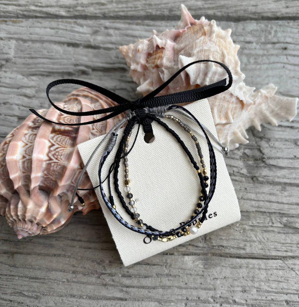 Japanese Miyuki Adjustable Bracelet Set of 3 Black