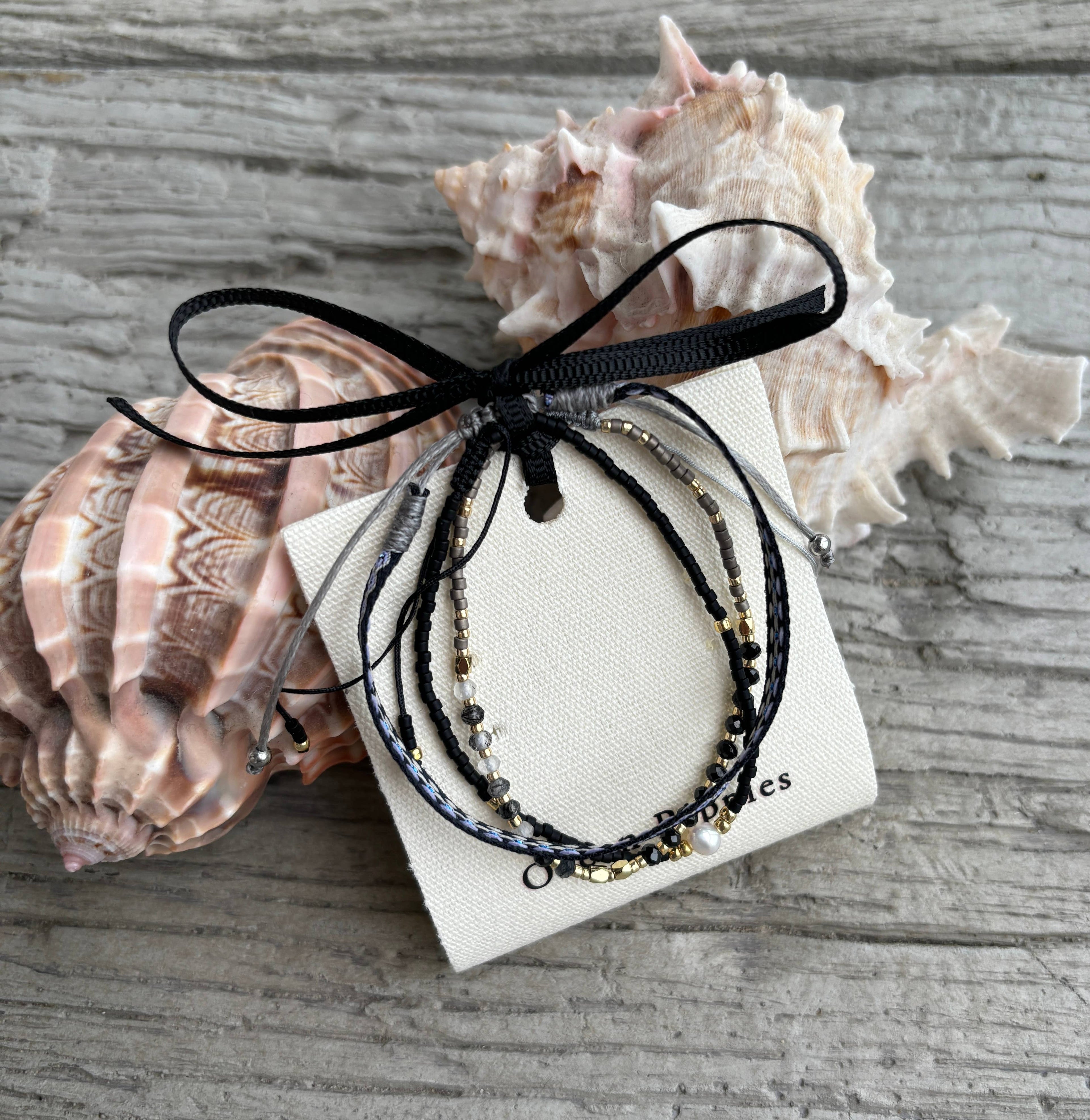 Japanese Miyuki Adjustable Bracelet Set of 3 Black