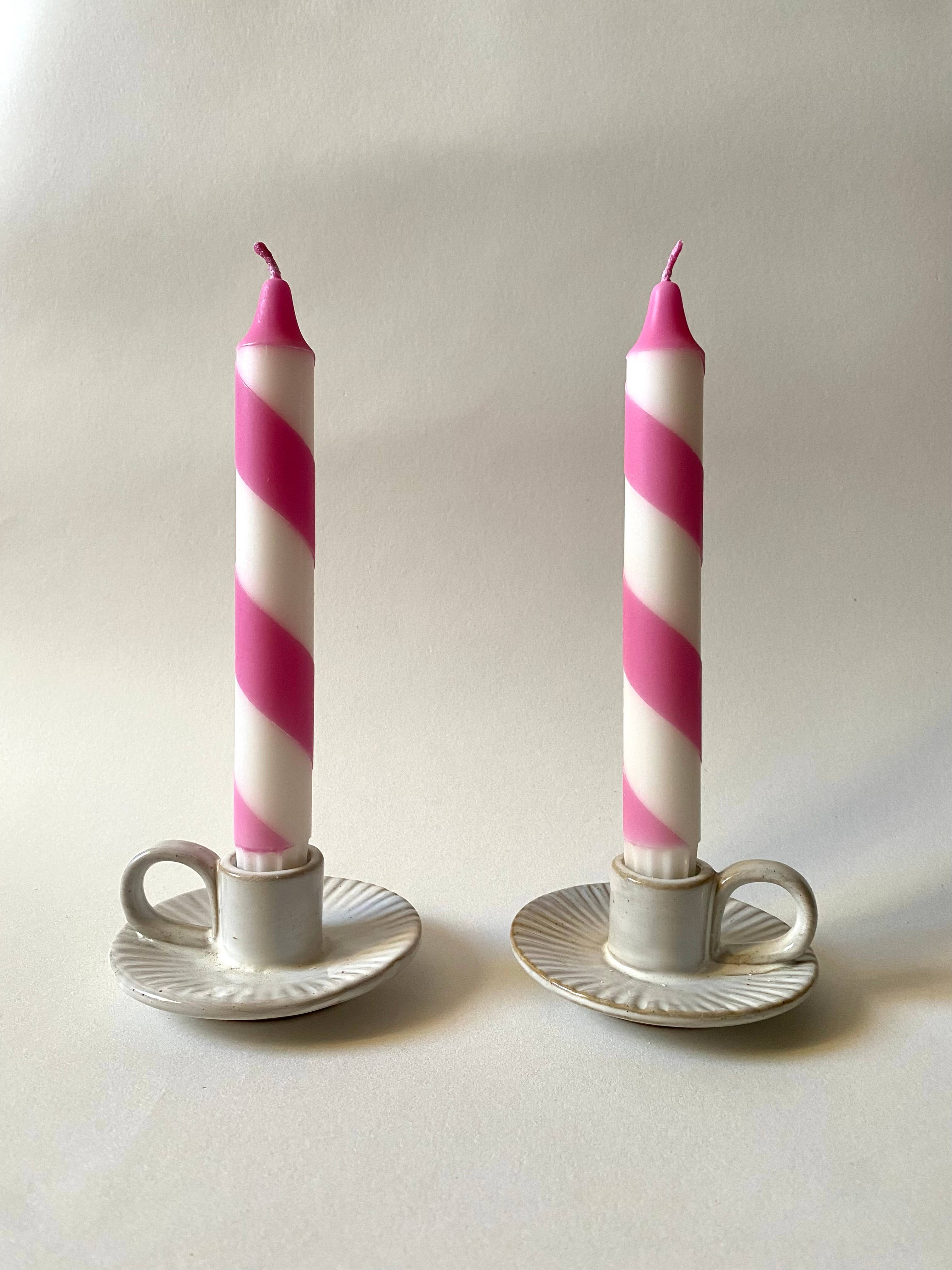 Pink & White Candy Cane Stripe Hand Dipped Candles 