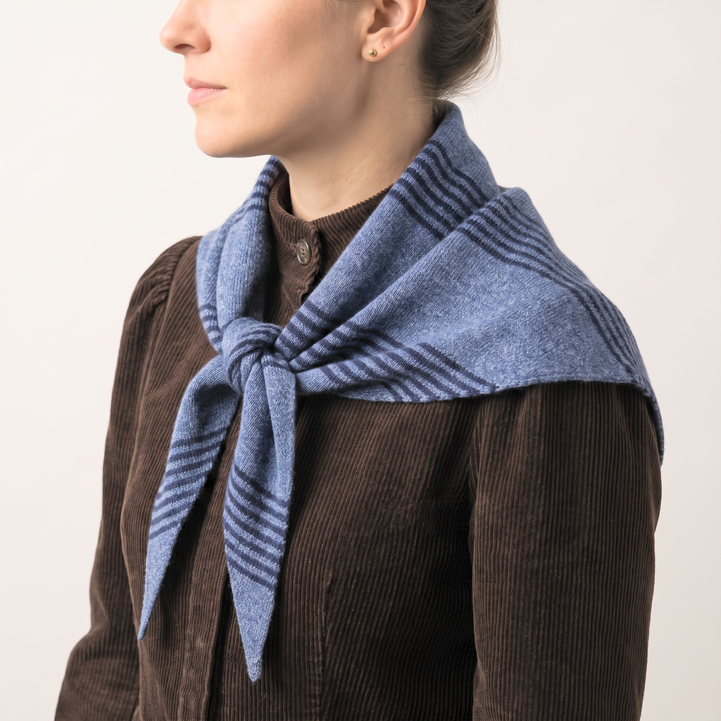 Striped Triangle Heavyweight Scarf in Navy/Denim: One Size