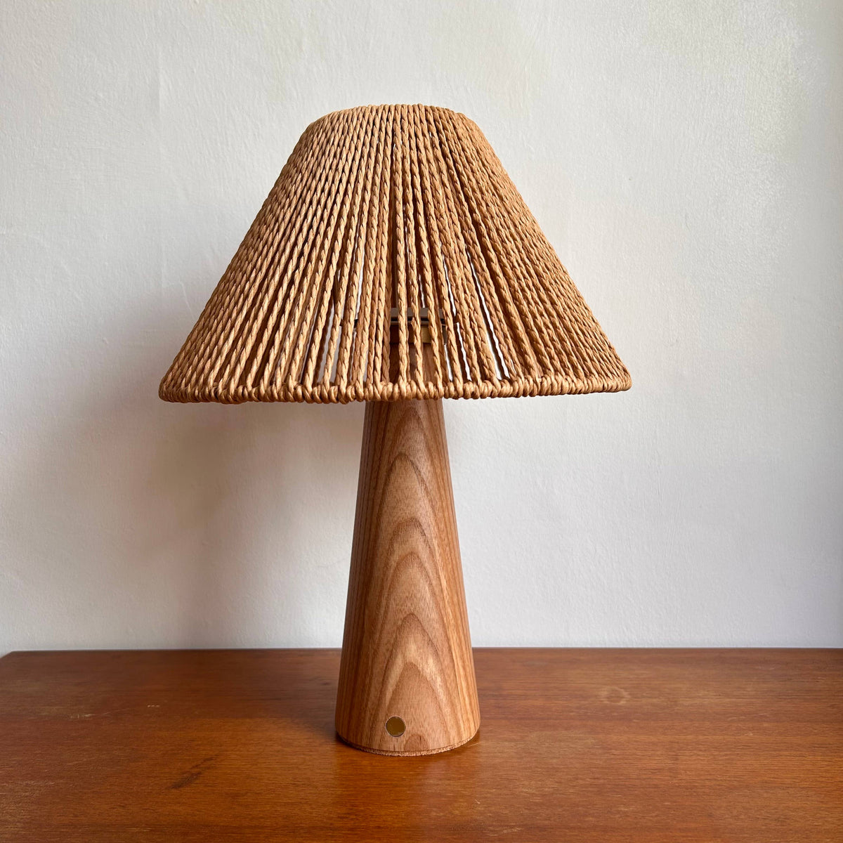 Smooth Beech style rechargeable touch lamp with rope shade : Rope drum