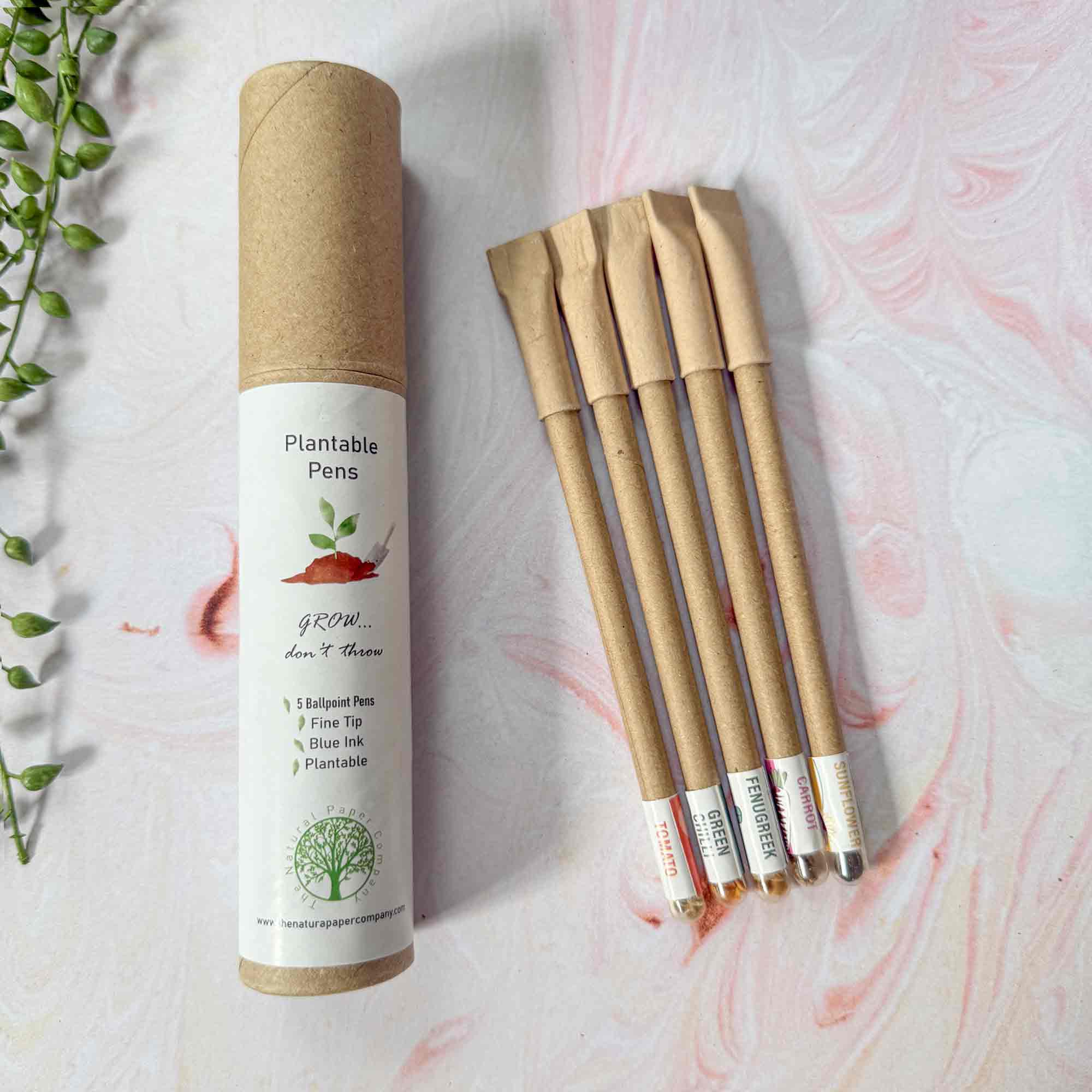 Plantable Ballpoint Pens - Set of 5 | Tube of recycled pens