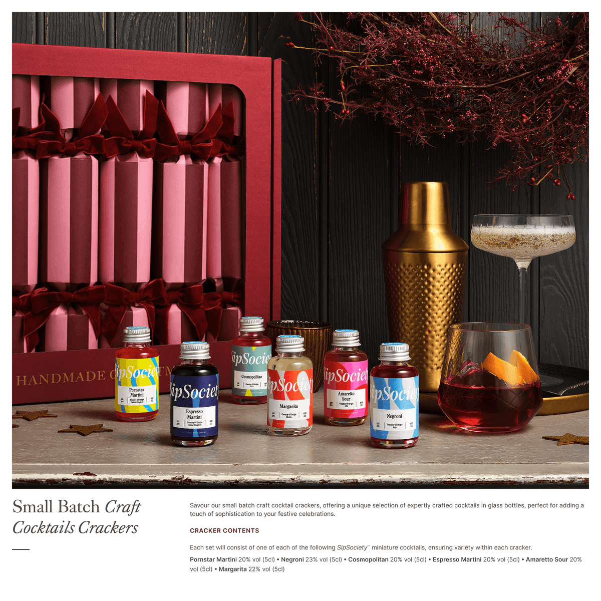 Crimson Blush - Handmade Luxury Christmas Crackers (6pcs): Festive Sweet Treats