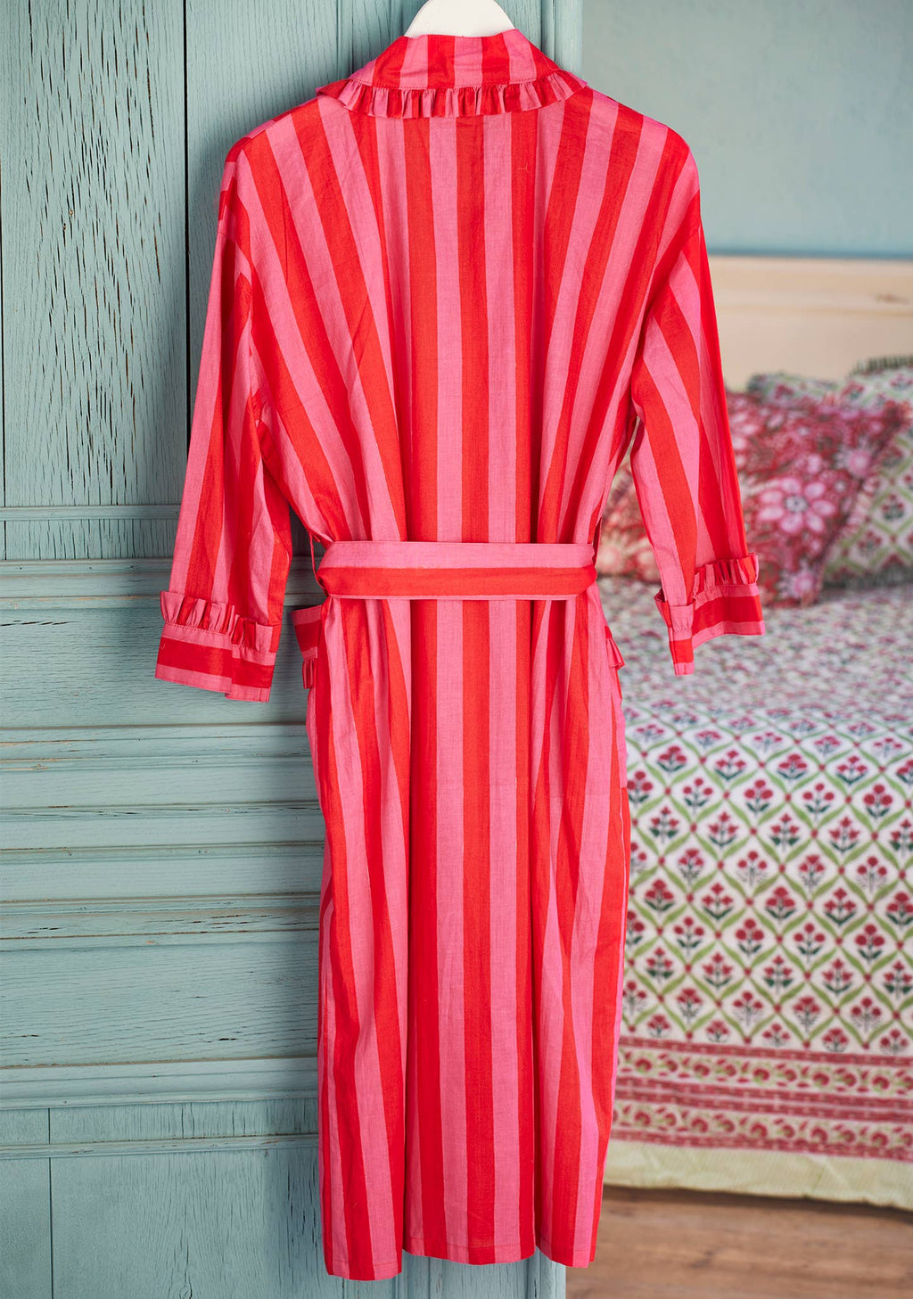 Bold Stripe Frill Dressing Gown