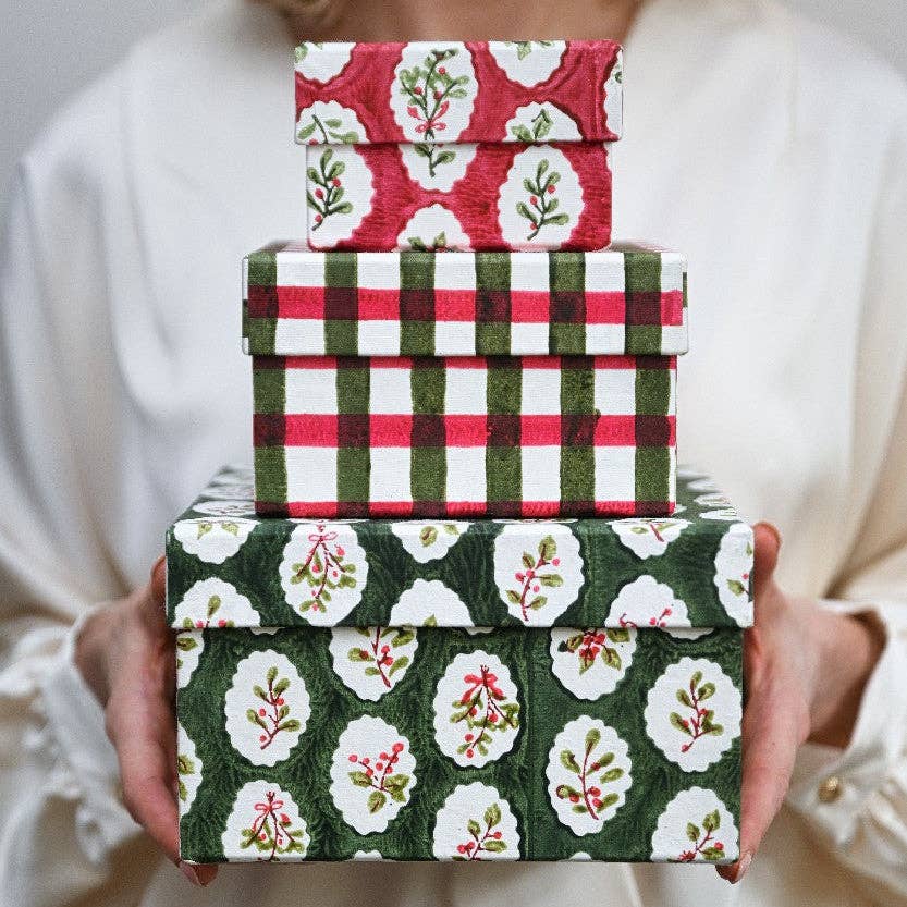 Block Printed Gift Boxes (Nested Set of 3) - Christmas Play