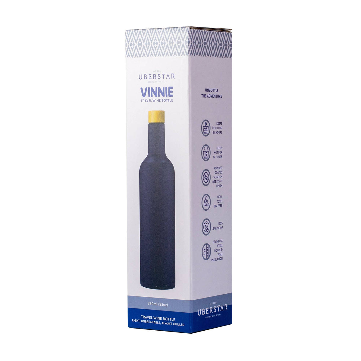 Double Wall Insulated Travel Wine Bottle - 750ml (25oz): White