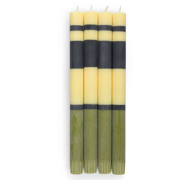 Striped Olive, Indigo & Jasmine Eco Dinner Candles, 4 per pack