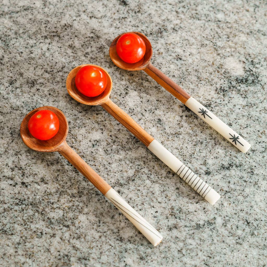 Olive Wood Batik Handled Sugar Spoon: Orange