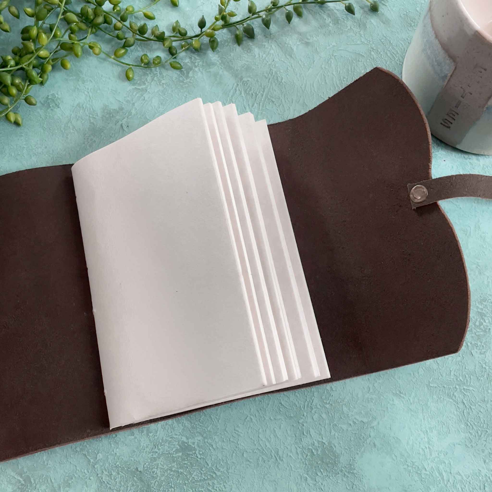 A6 Handmade Leather Notebook in Gift Bag - Dark Brown |