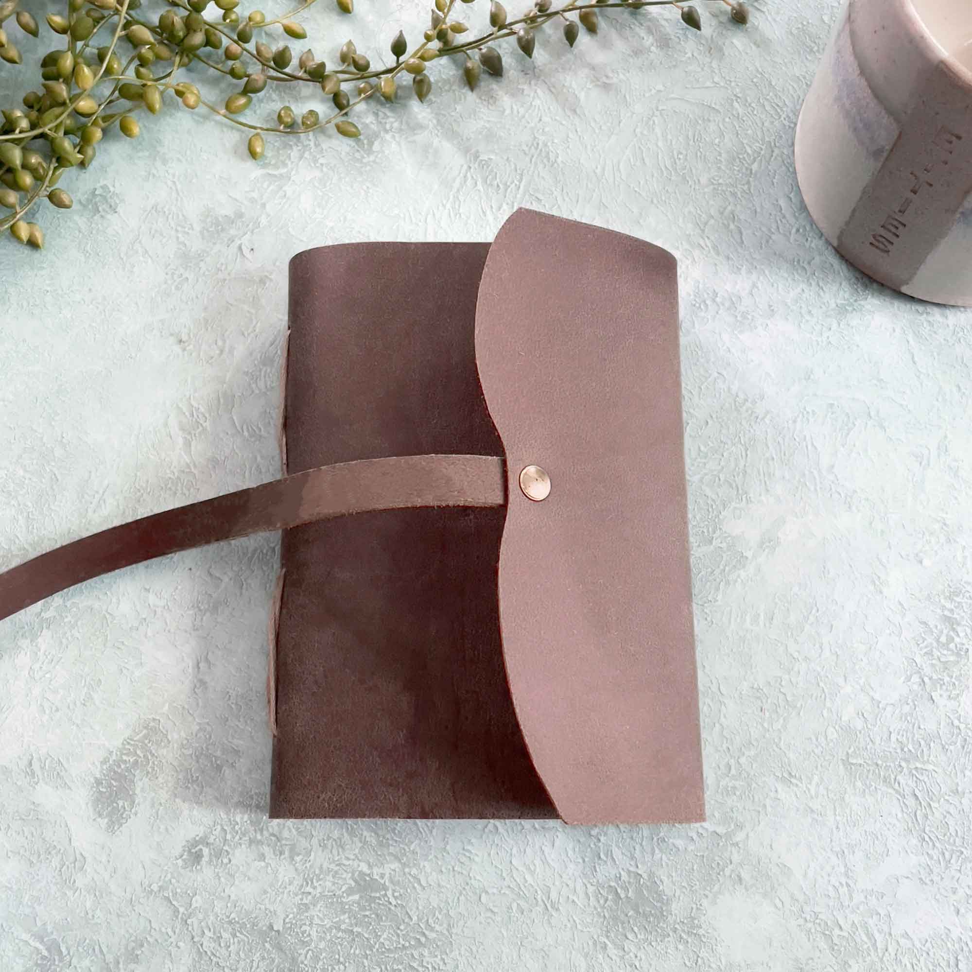 A6 Handmade Leather Notebook in Gift Bag - Dark Brown |