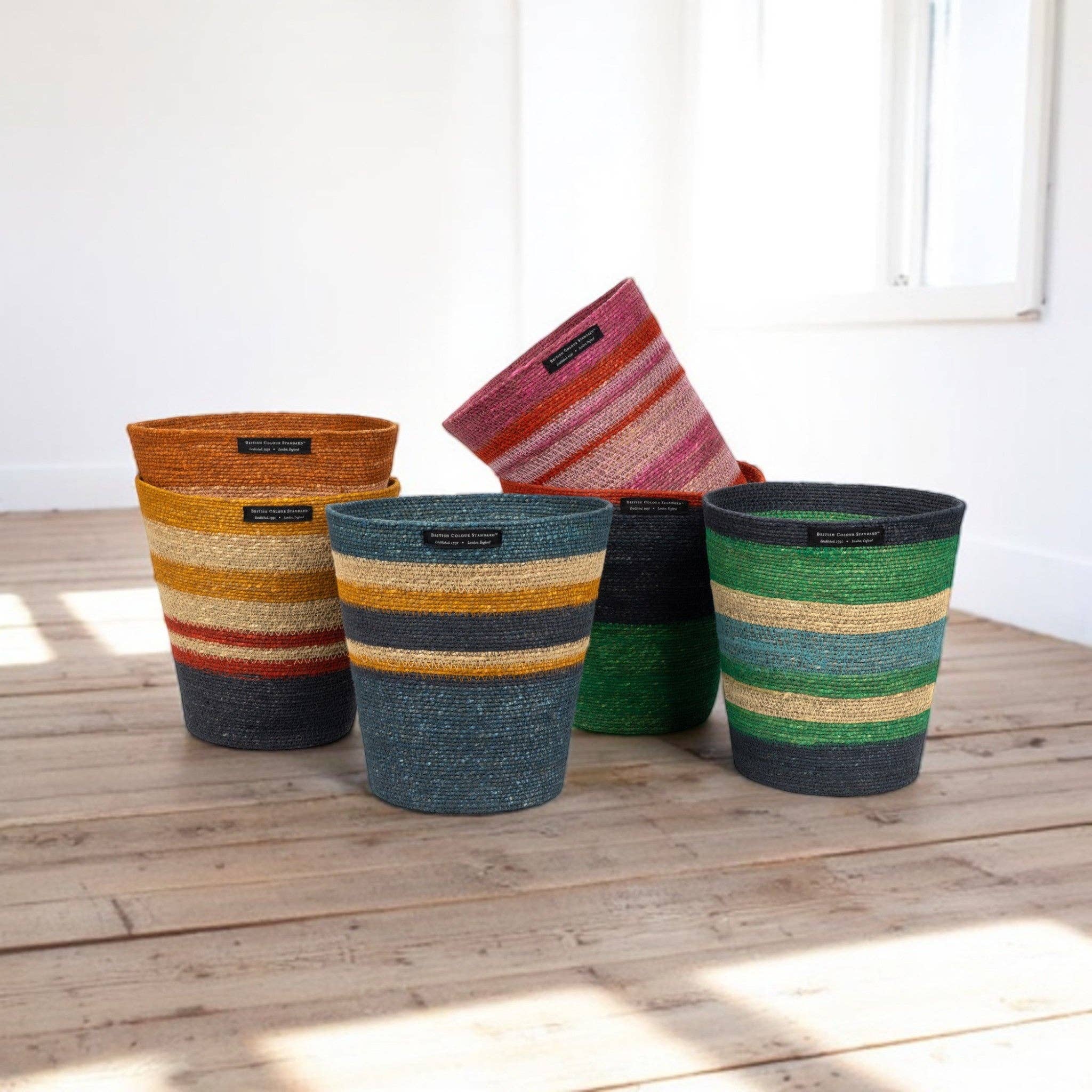 Seagrass Waste Paper Basket in Beryl & Midnight Blue