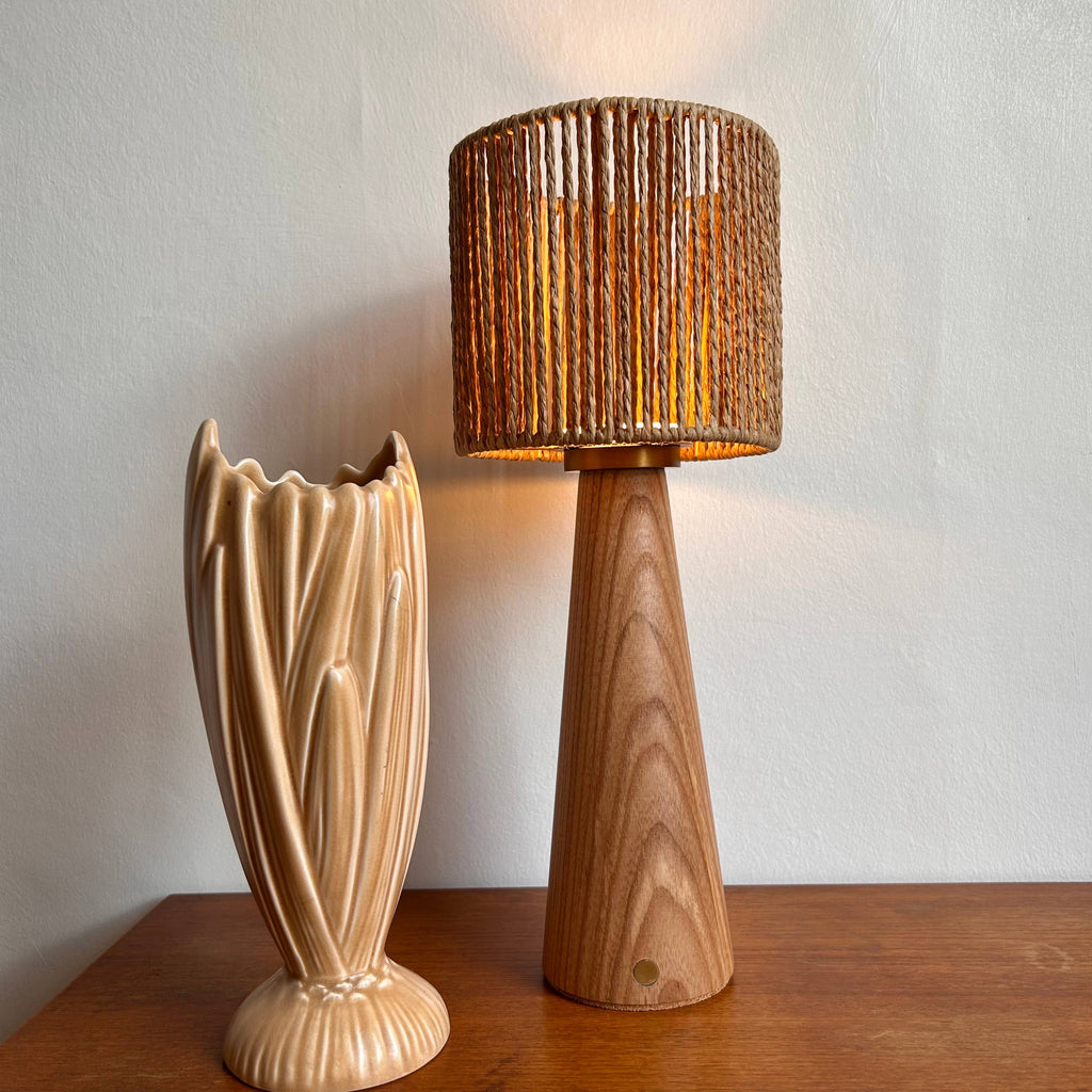 Smooth Beech style rechargeable touch lamp with rope shade : Rope drum