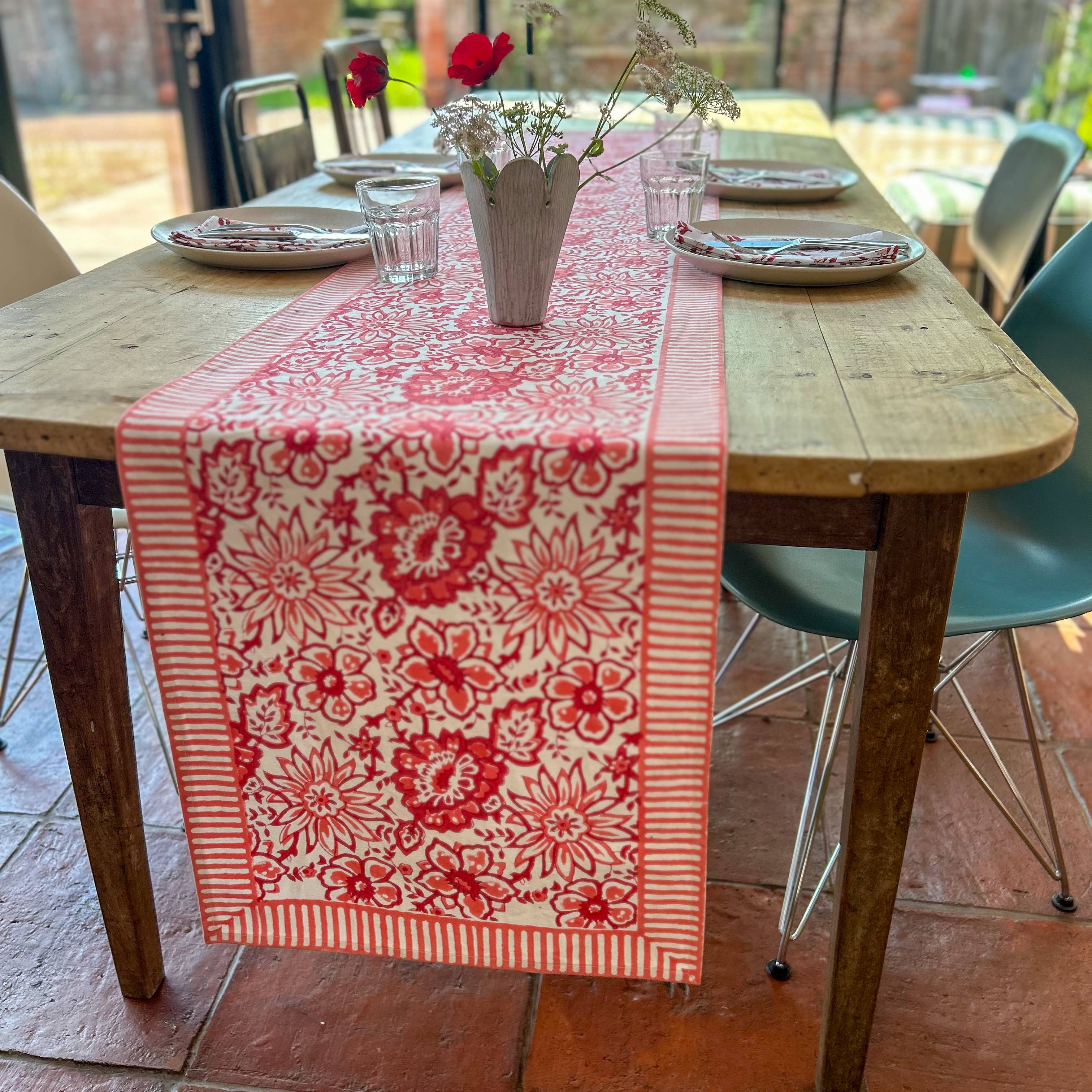 MEADOW CORAL hand block printed runner