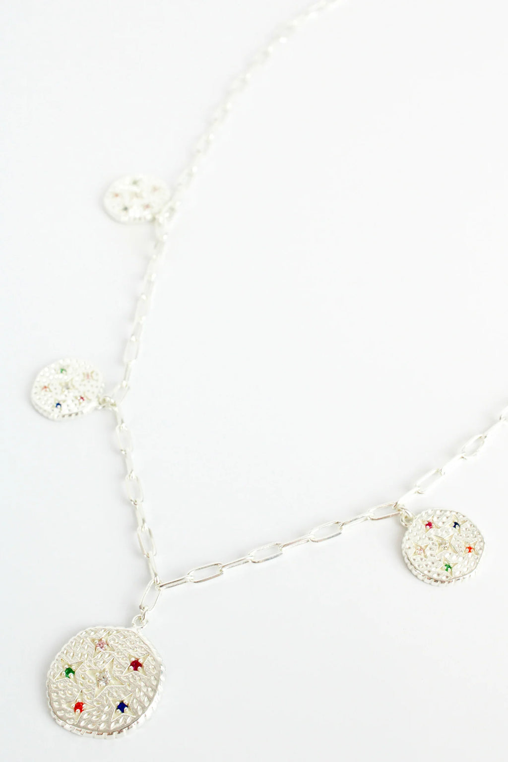 Silver Multi Crystal Coin Necklace