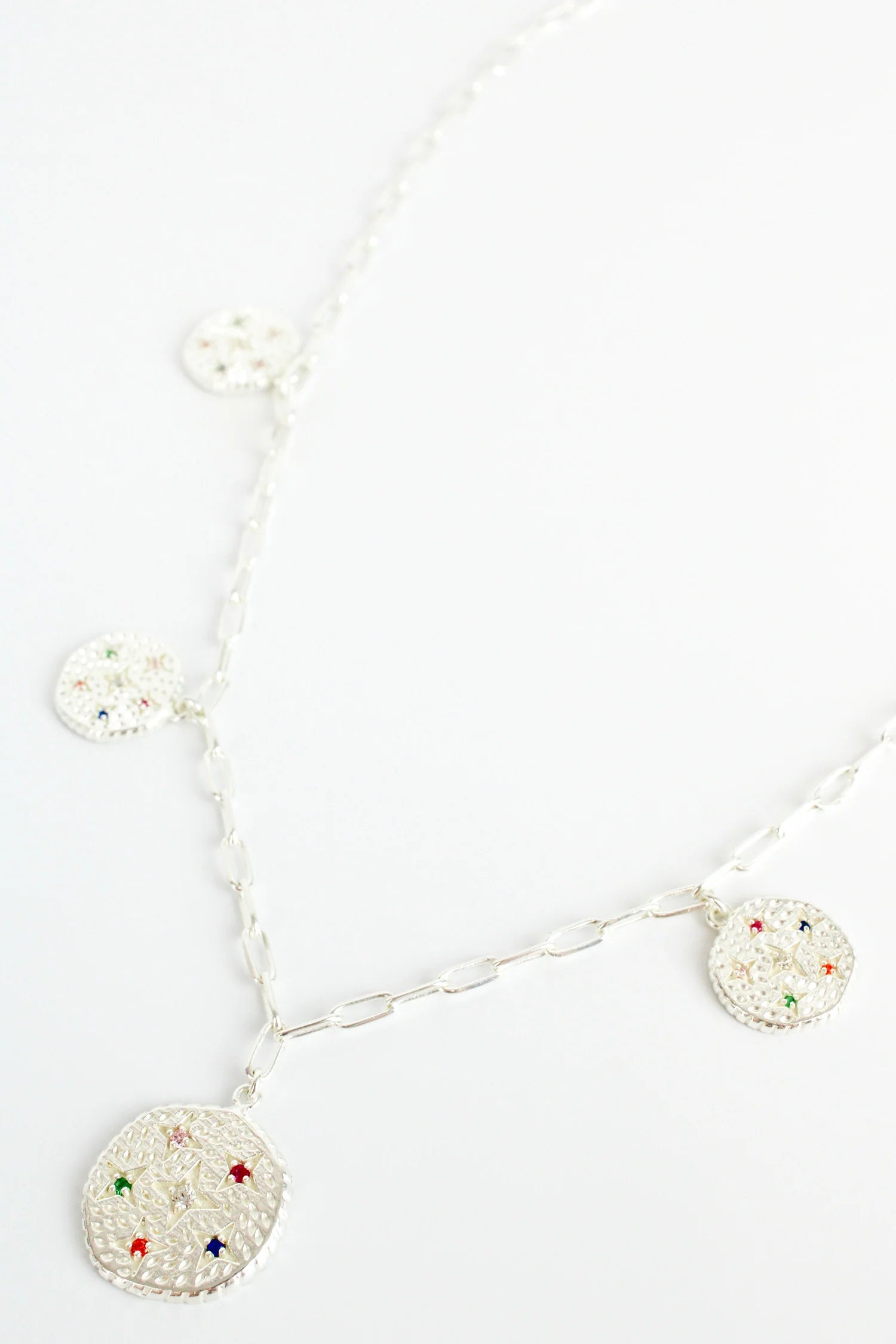 Silver Multi Crystal Coin Necklace