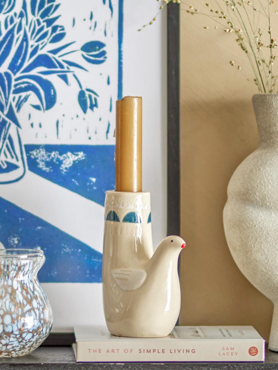 Trudy Candle Holder, White, Stoneware