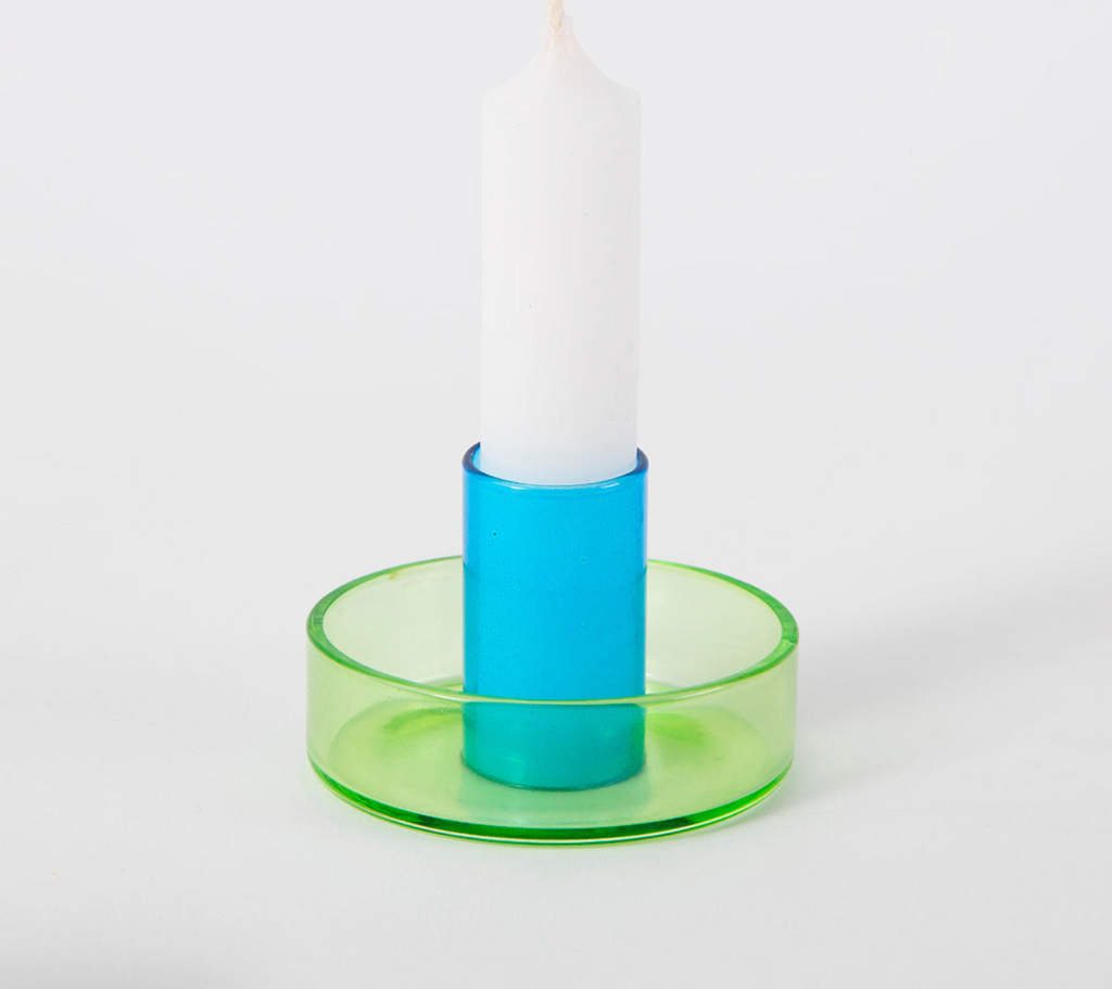 Duo Colour Glass candle holder green and blue